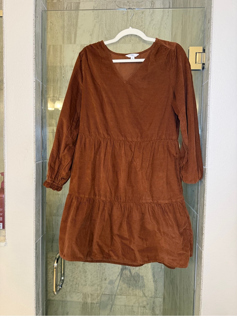 Rust Brown Tiered V-Neck Women’s Dress
